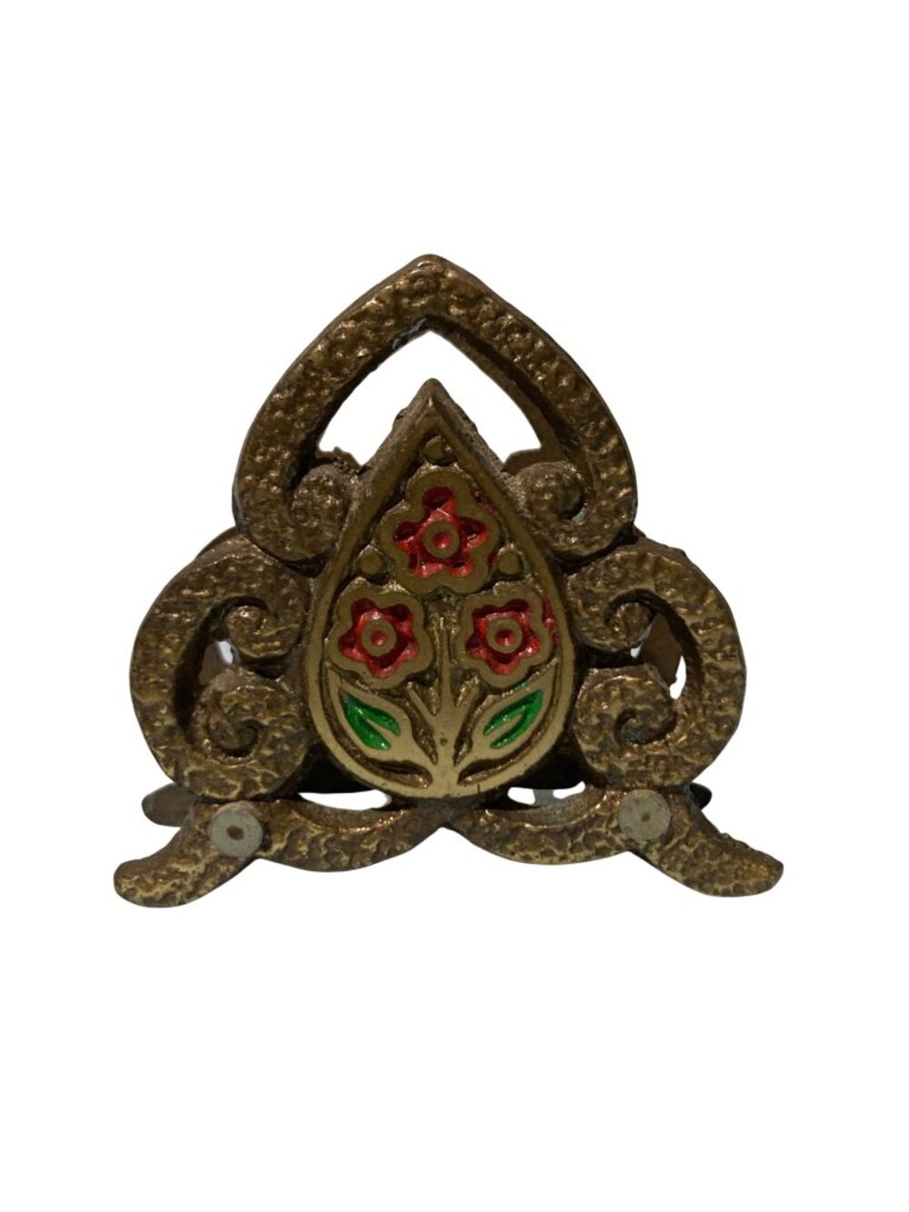 Vintage Brass Matchbox Holder With Enamel Accents